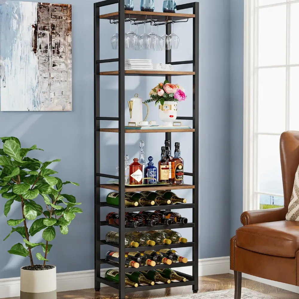 Industrial-style bar cabinet made from reclaimed wood and metal