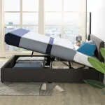 Space-saving bed design featuring multiple storage units